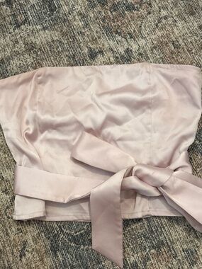 Beginning Boutique Blush Pink Satin Strapless Tie-Waist Crop Top